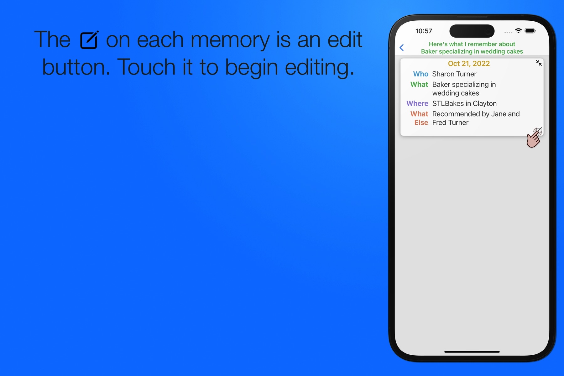 Touch the edit icon on a memory.